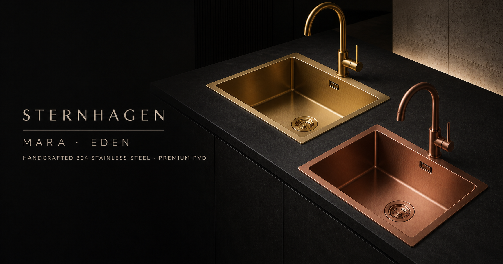 Sternhagen Mara and Eden sinks in gold and copper PVD finishes